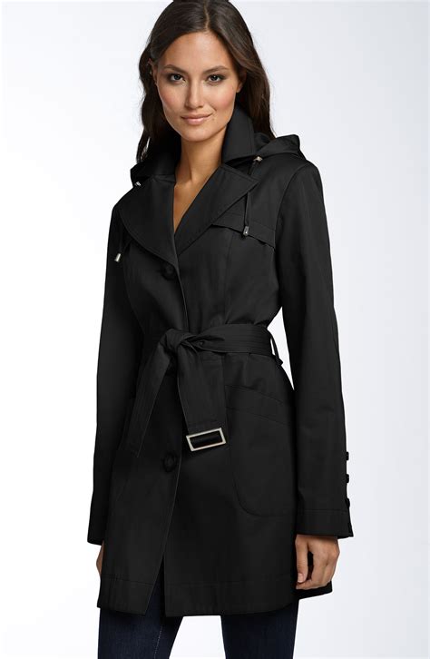 michael kors white leather trim trench coat|Michael Kors belted trench coats.